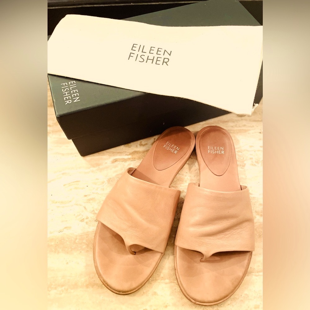 Eileen Fisher Edge Slide Sandal in Barley; Size 8; Includes Box and Dust Bag